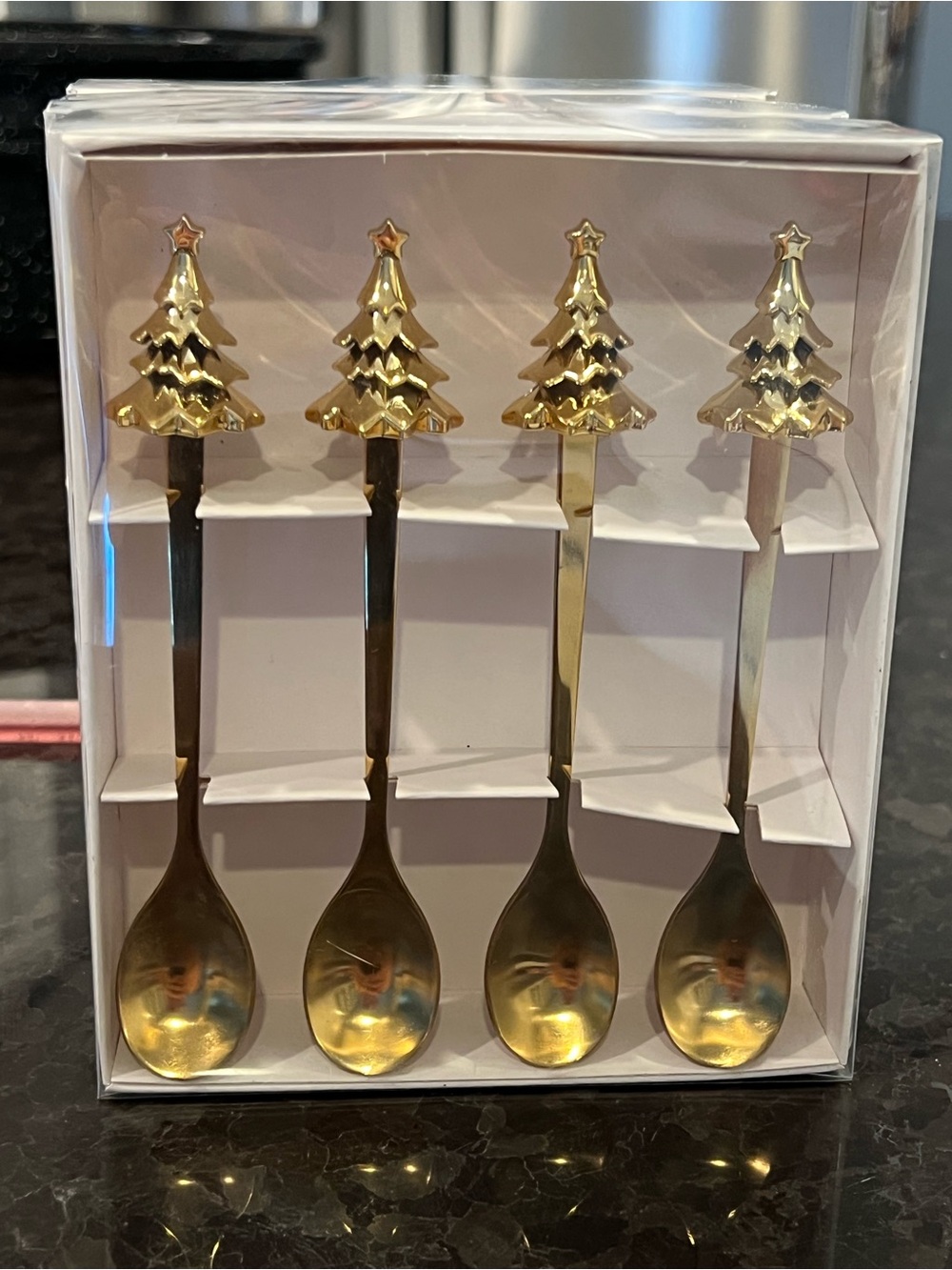 Festive Gold Christmas Tree Dessert Spoons - Set of 4